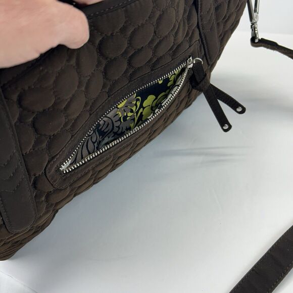 Vera Bradley Microfiber Purse Top Handle Satchel Quilted Espresso Brown Circles - Picture 11 of 16